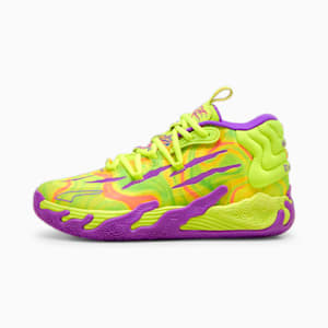Tenis de baloncesto para niños verde Cheap Jmksport Jordan Outlet x LAMELO BALL MB.03 Spark, Safety Yellow-Purple Glimmer, extralarge